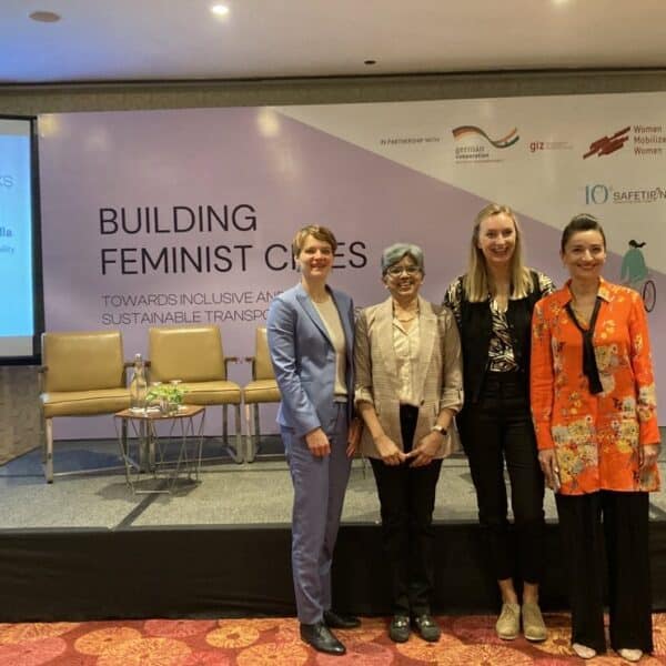 Urda Eichhorst, Kalpana Viswanath, Insa Illgen and Laura Ballesteros at the Building Feminist Cities conference in Delhi, India 2023