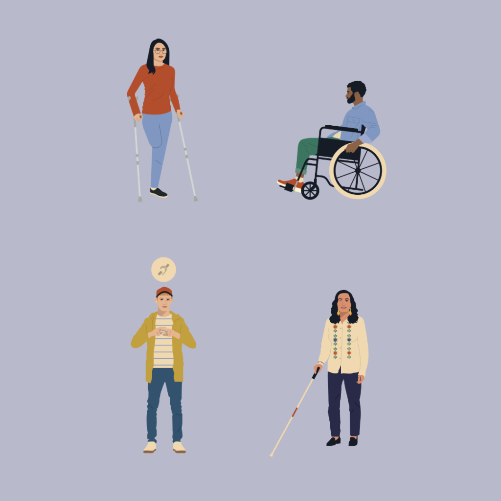 Illustration of four people with different disabilities